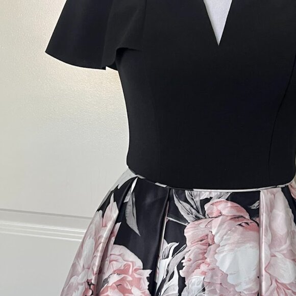 Betsy & Adam Black Pink Floral Off-The-Shoulder Fit & Flare Dress Size 2 - Picture 4 of 16